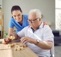 woman assisting the elderly man